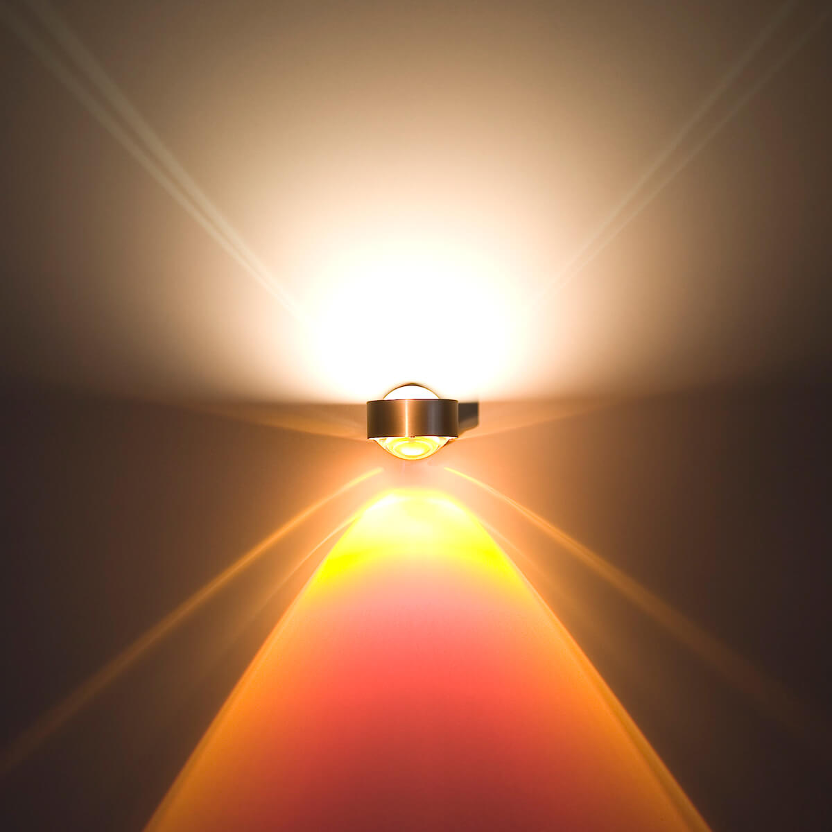 Top Light Puk Mini Wall Wandleuchte, Nickel matt, mit Glas satiniert / Linse klar und Farbfilter rot