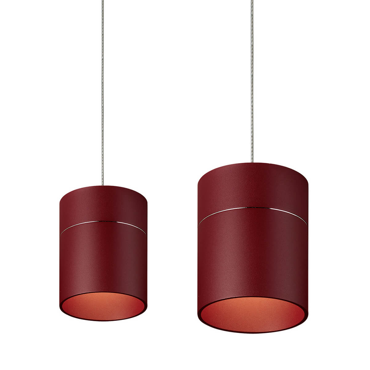 Oligo Tudor M LED Pendelleuchte, 2-flg., TW, unsichtbare Höhenverstellung, Baldachin: Alu gebürstet, rot matt