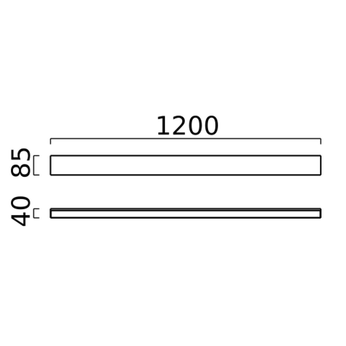 Helestra Vis LED Wand- / Spiegelleuchte, Länge: 120 cm, Maßzeichnung