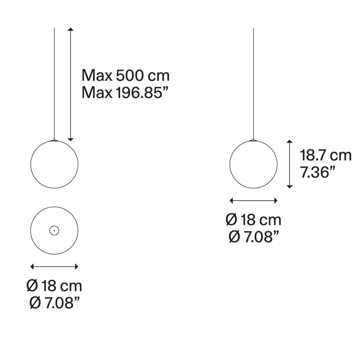 Lodes Random Solo 18 LED Pendelleuchte, Maßzeichnung