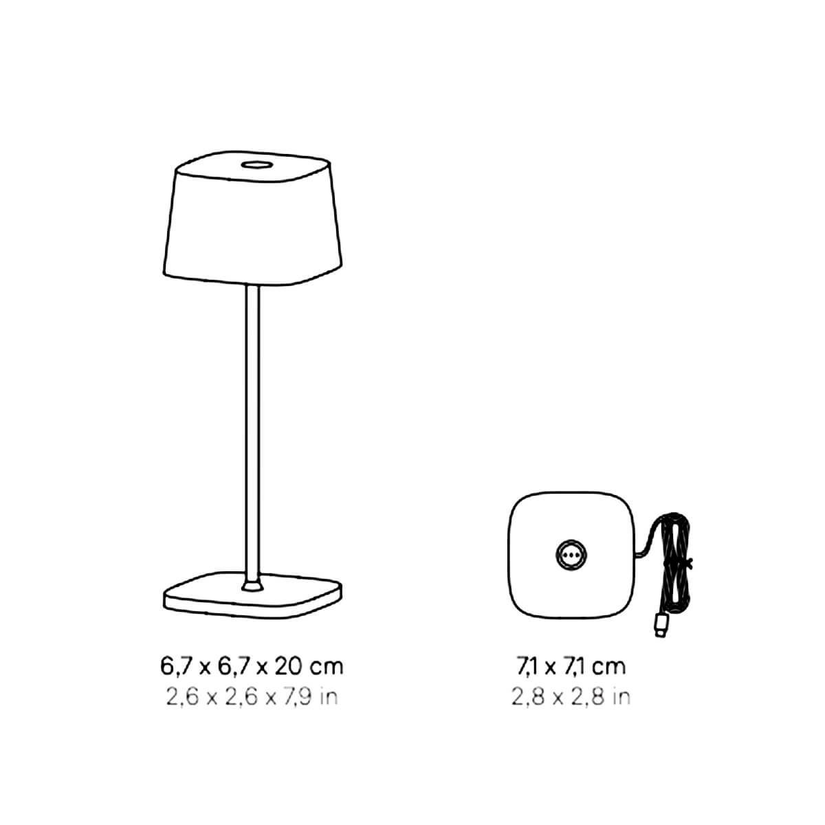 Zafferano AiLati Ofelia Micro Pro LED Akkuleuchte, Maßzeichnung
