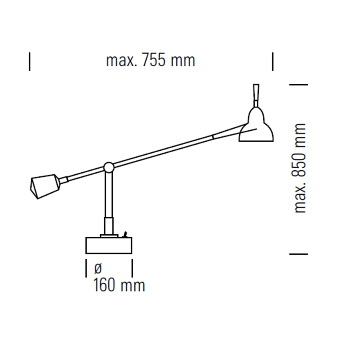 Tecnolumen EB 28 Schreibtischleuchte, Maßzeichnung