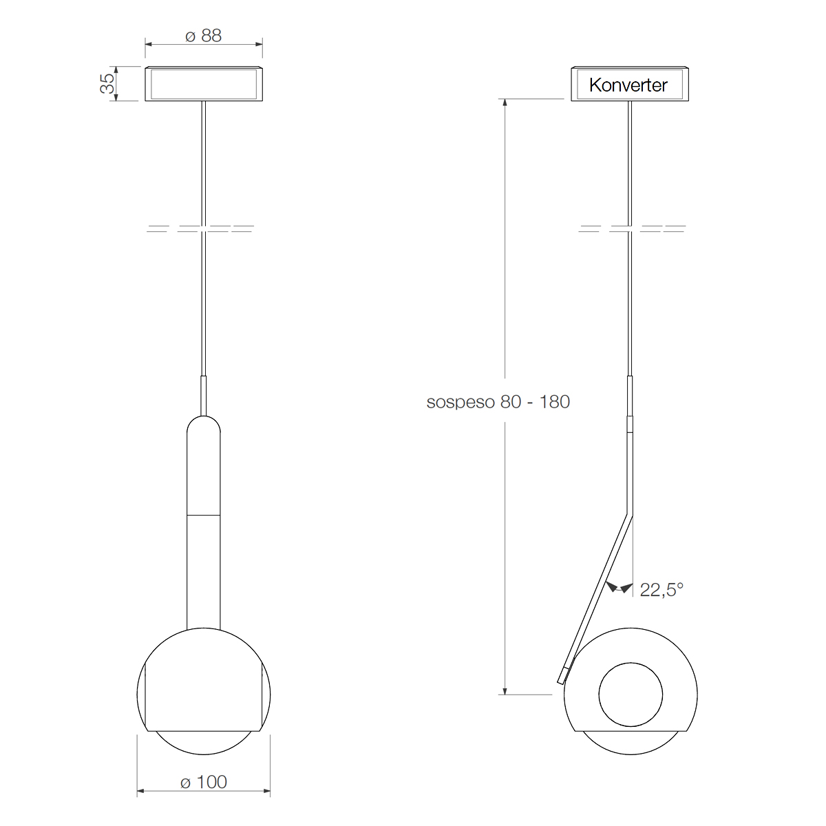 Occhio io 3d sospeso fix up C LED Pendelleuchte, 3000 K, Maßzeichnung