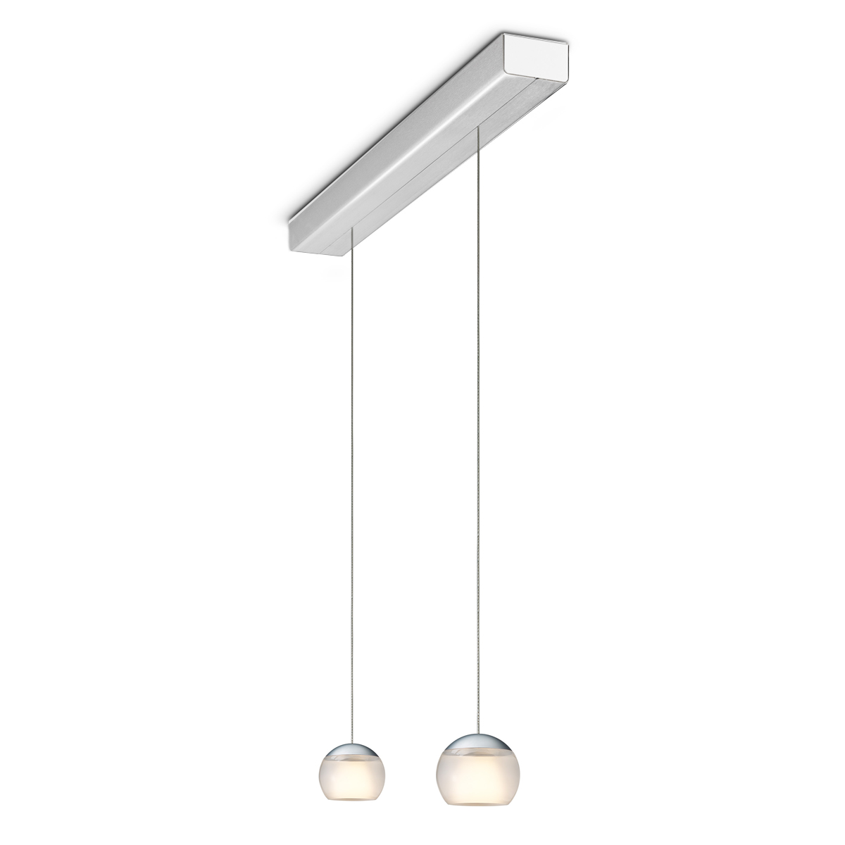 Oligo Balino LED Pendelleuchte, 2-flg., unsichtbare Höhenverstellung, Baldachin: Alu gebürstet, Chrom matt / satiniert