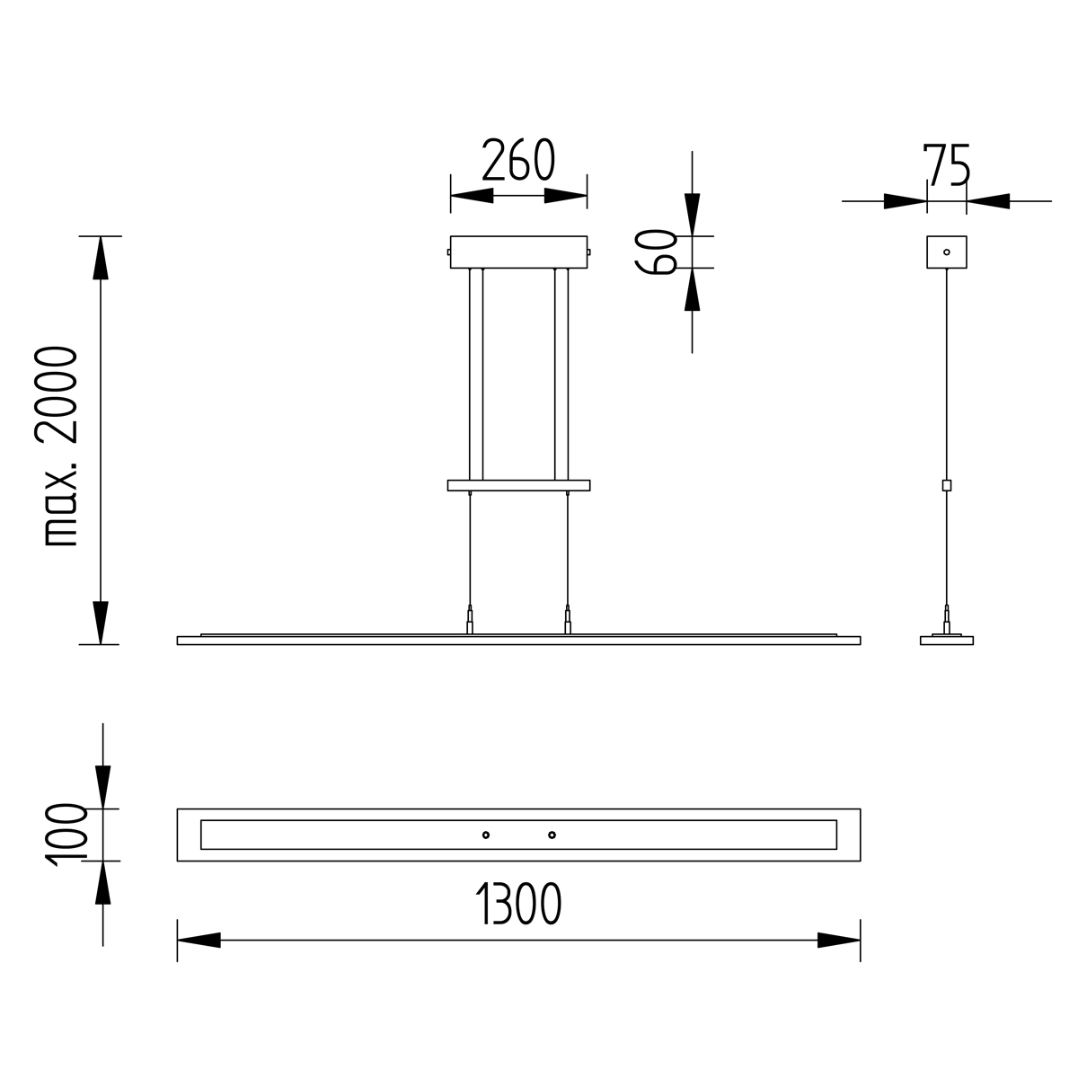 Knapstein Cleo-G 130 LED Pendelleuchte, Maßzeichnung