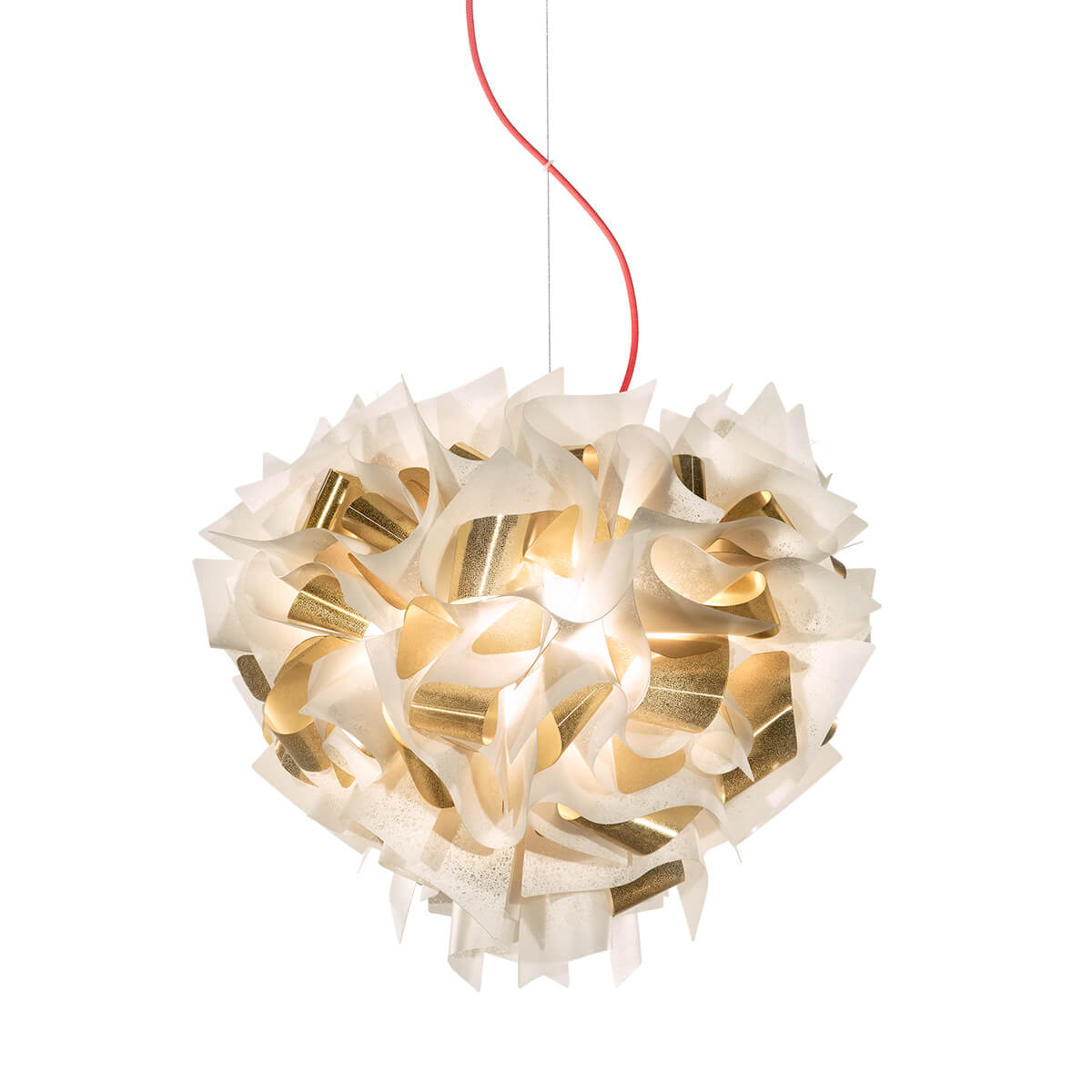 Slamp Veli Aurea Suspension, Textilkabel: rot, weiß / Gold