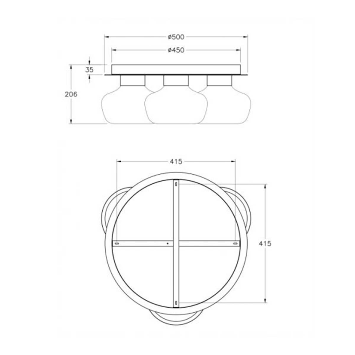 Fabas Luce Kino LED Deckenleuchte, Maßzeichnung