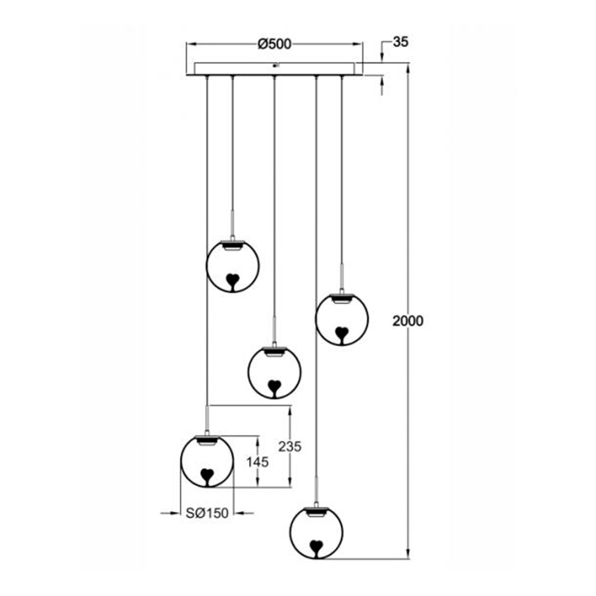 Fabas Luce Ariel LED Pendelleuchte, 5-flg., je Ø: 15 cm, mit Tropfen