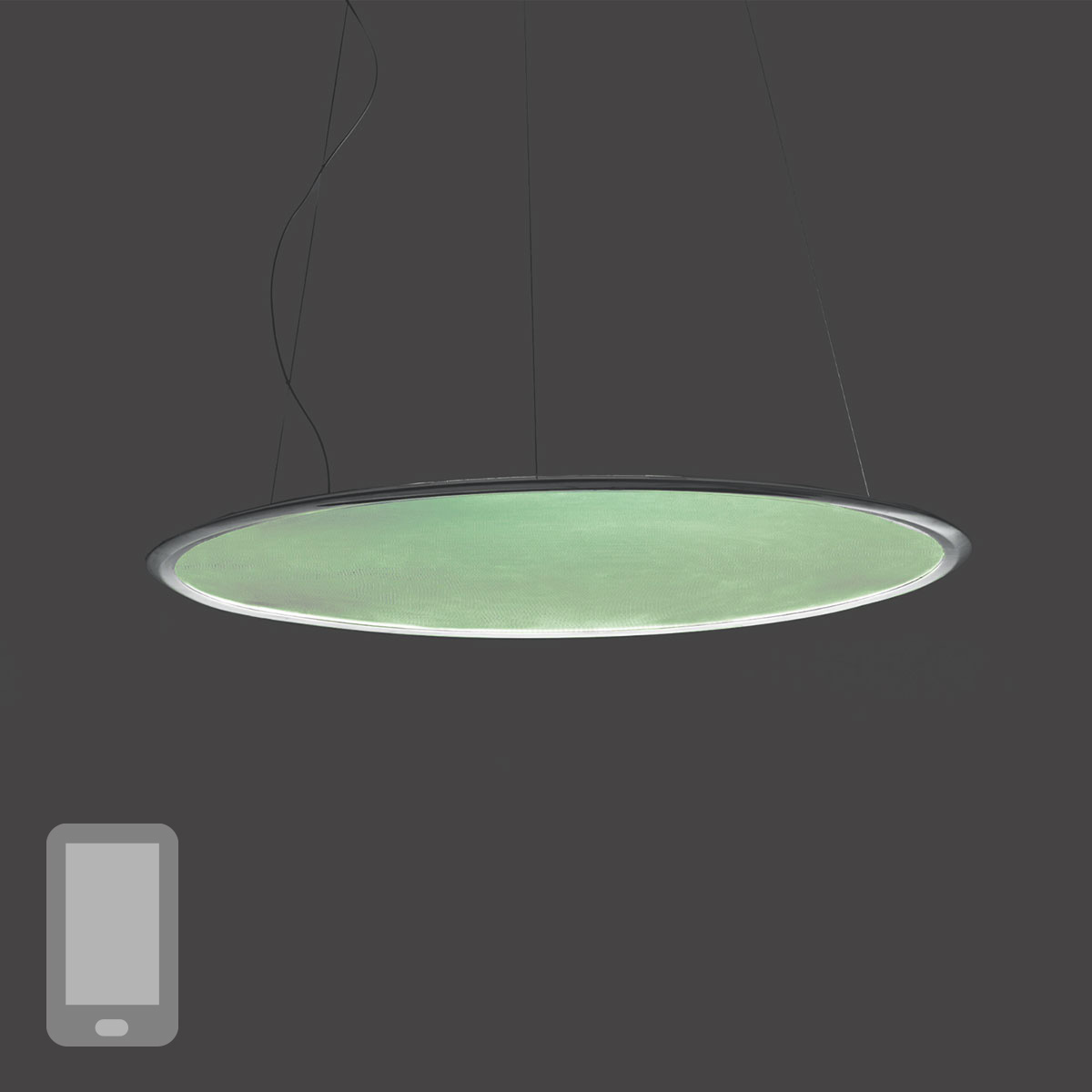 Artemide Discovery Vertical 70 RGBW LED Sospensione, App-kompatibel, Aluminium satiniert (Lichtfarbe grün)