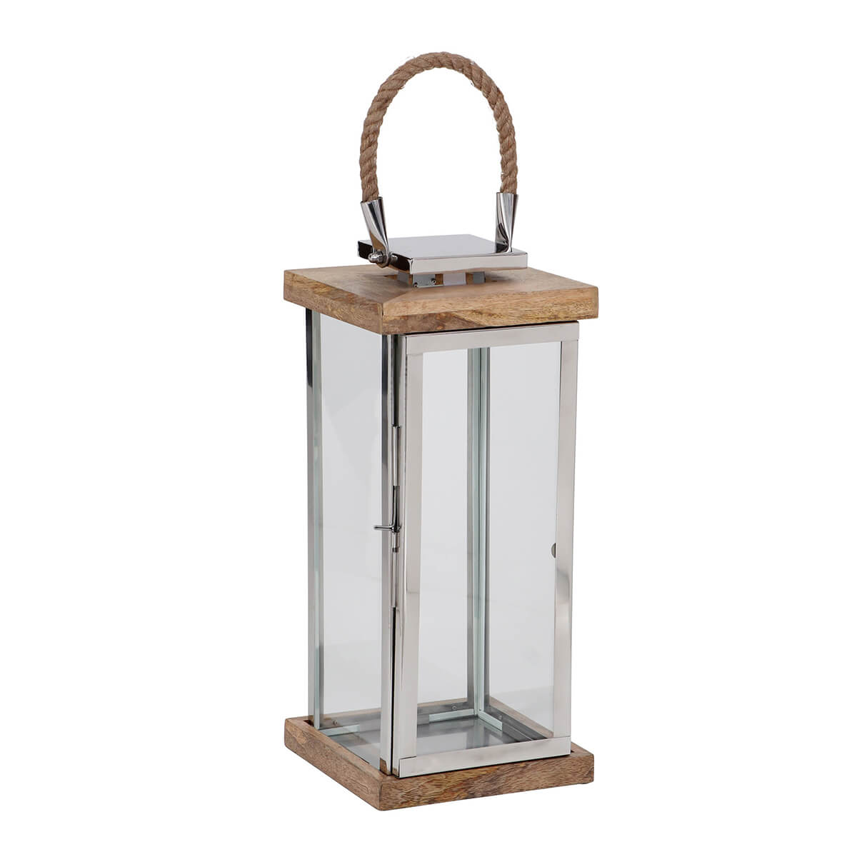 L.C. Wholesaler Laterne Silber mit Seilgriff, Höhe: 45 cm, Holz / Silber