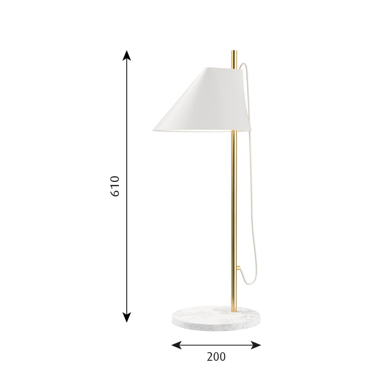 Louis Poulsen Yuh Brass LED Tischleuchte, Maßzeichnung