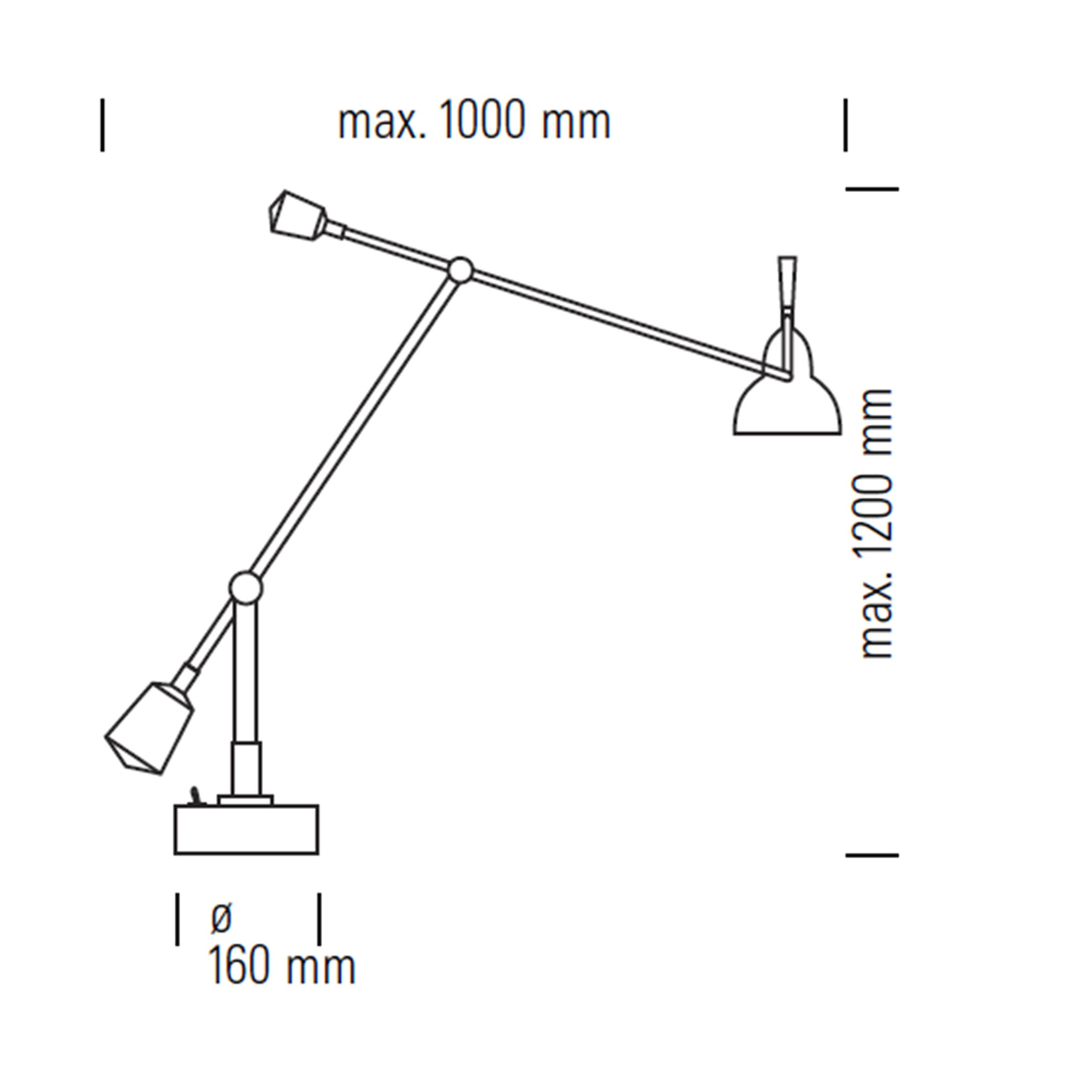 Tecnolumen EB 27 Schreibtischleuchte, Maßzeichnung