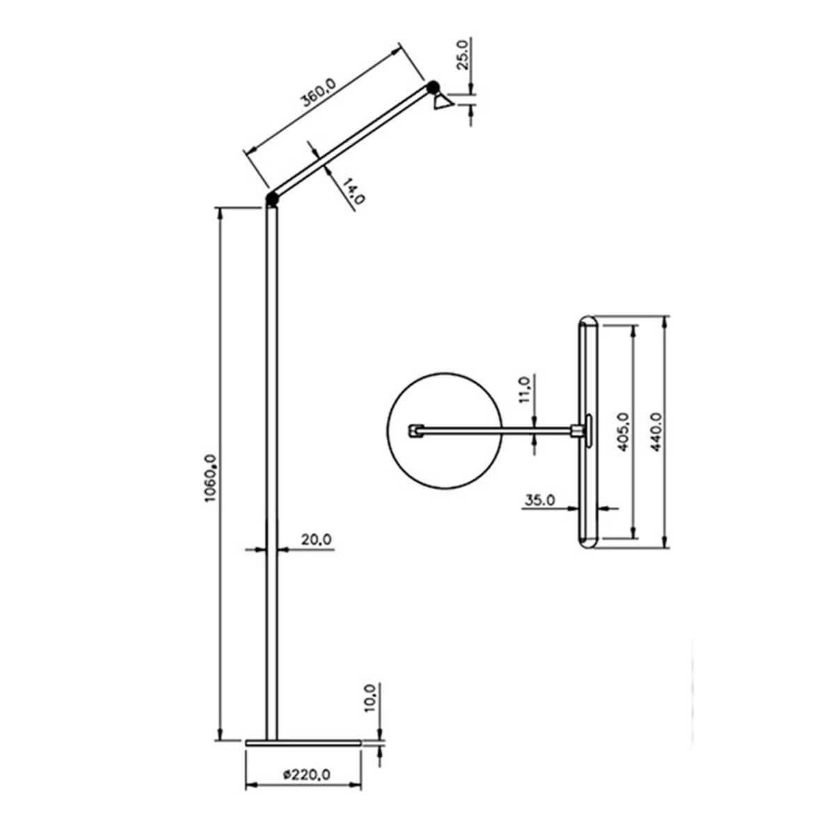 Fabas Luce Beba LED Stehleuchte, Maßzeichnung