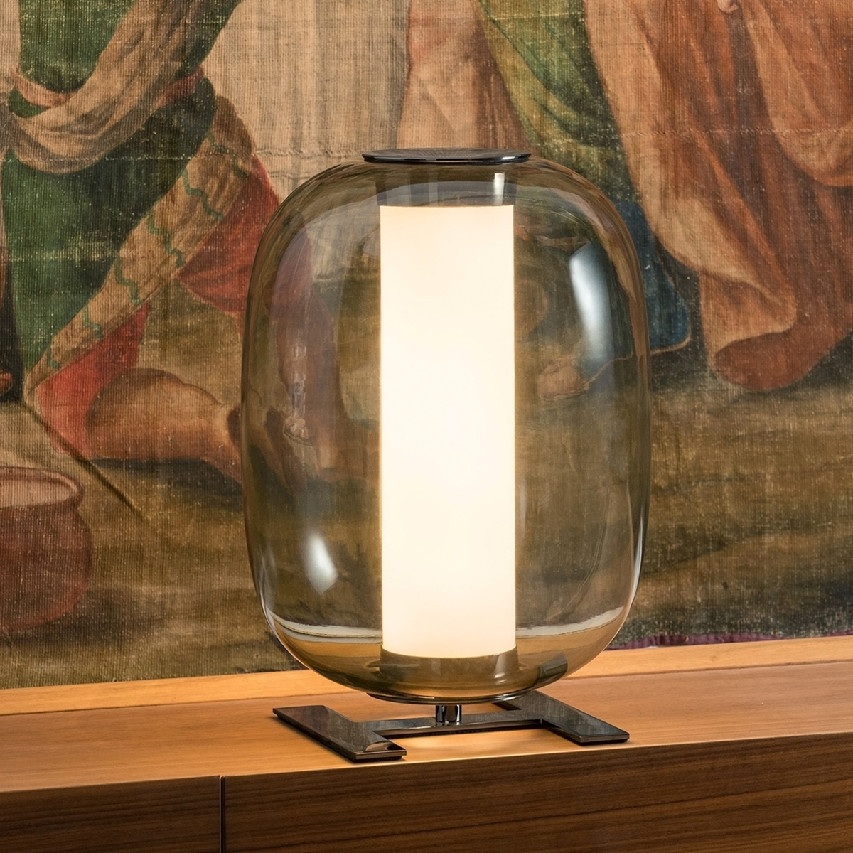 Fontana Arte Meridiano Media LED Tischleuchte, Glas fumé