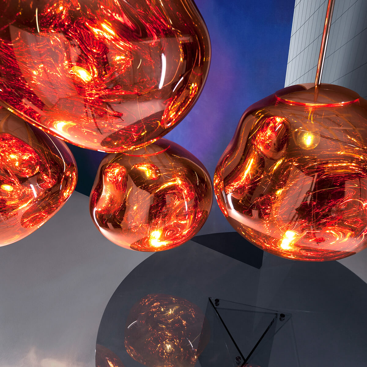 Tom Dixon Melt Mini LED Pendelleuchte und Melt LED Pendelleuchte, Kupfer