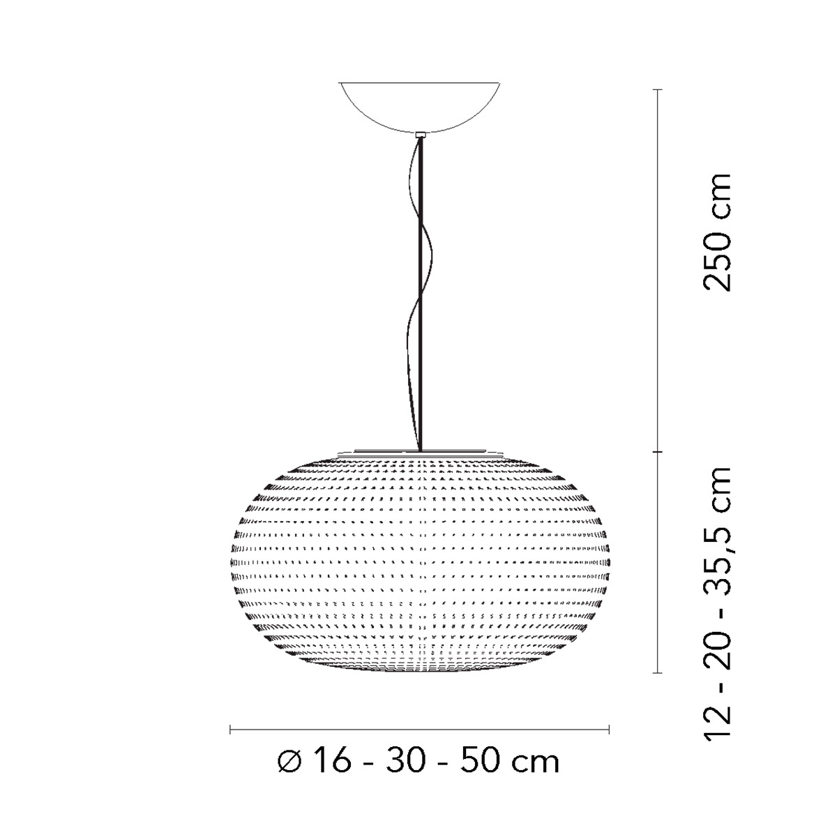 Fontana Arte Bianca Pendelleuchte, Maßzeichnung