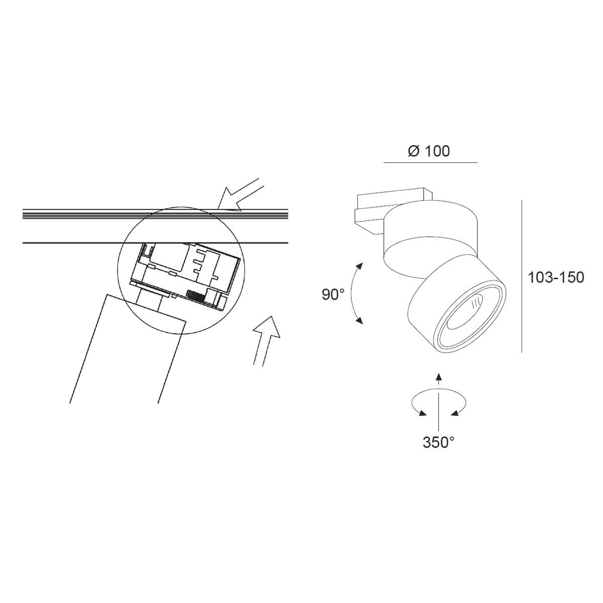 Egger Licht DLS Lighting Clippo P3 LED Schienenstrahler, Maßzeichnung