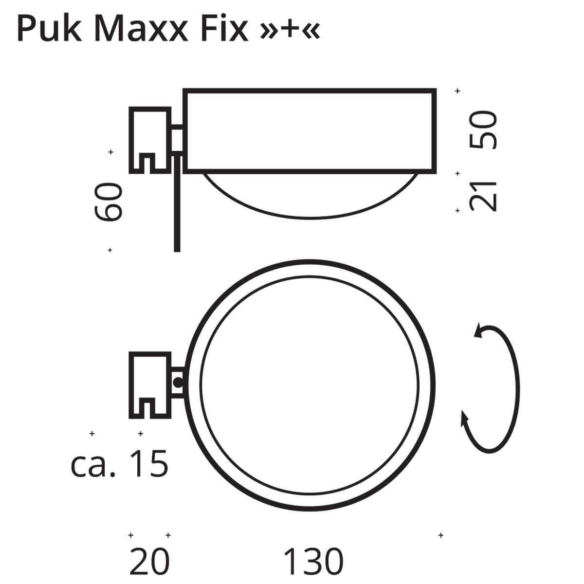 Top Light Puk Maxx Fix + Klemmleuchte, Maßzeichnung