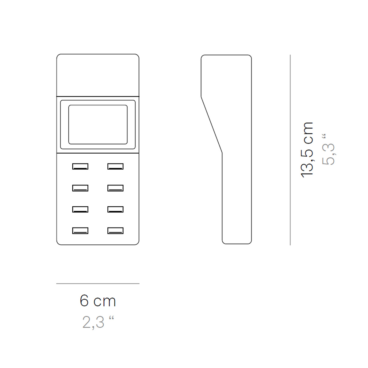 Zafferano AiLati USB Multi-Charger Ladegerät, Maßzeichnung
