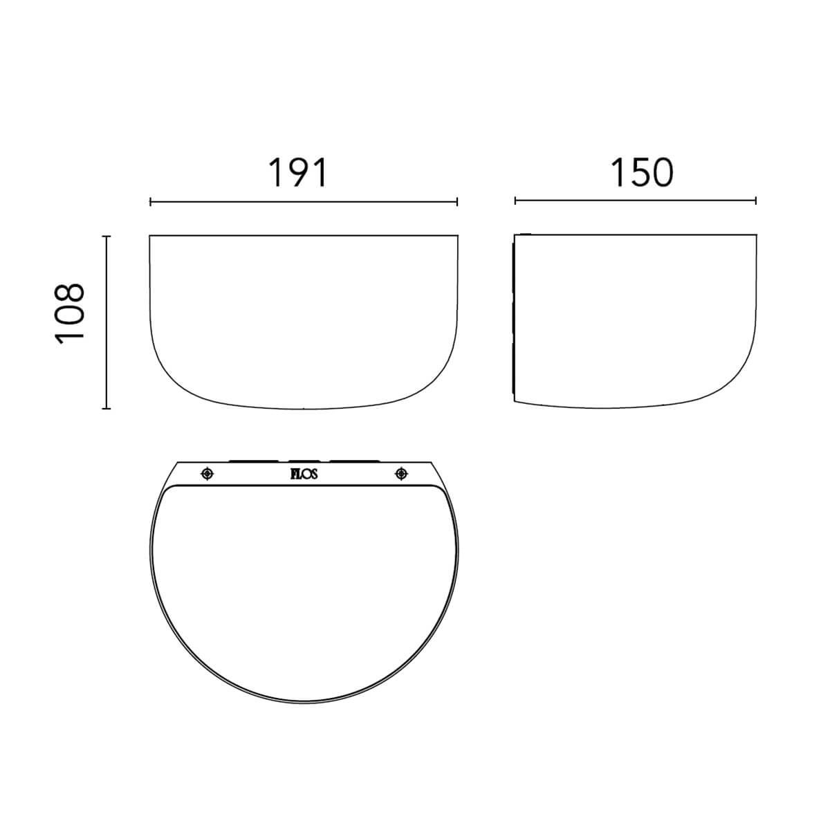 Flos Bellhop Wall Up LED Wandleuchte, Maßzeichnung