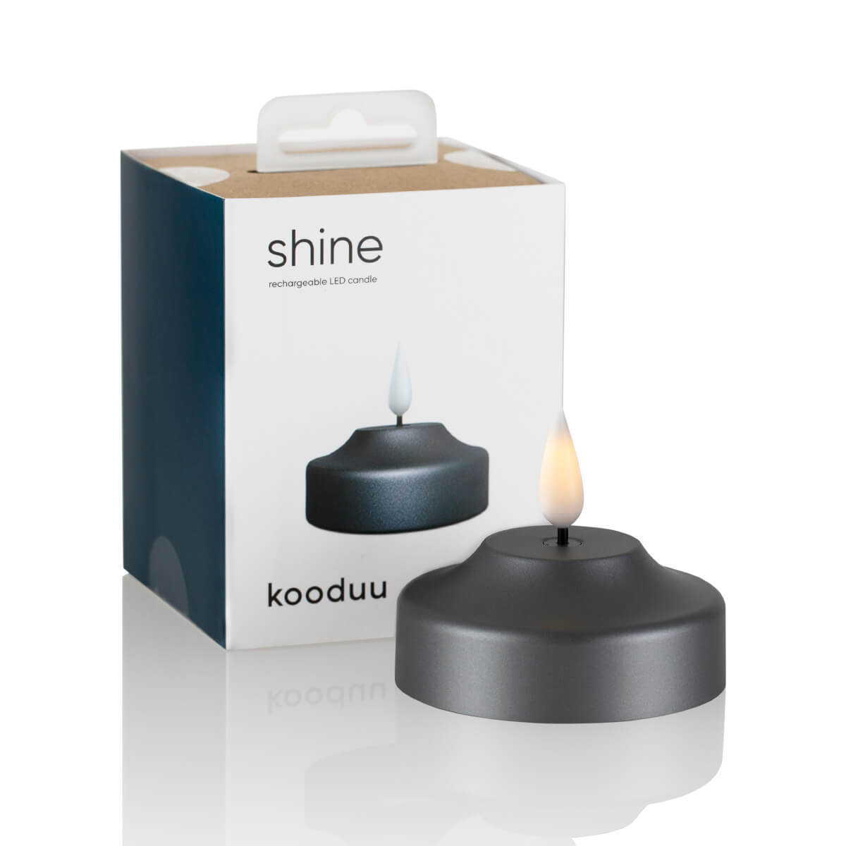 Kooduu Shine 2.0 LED-Kerze für Glow 08 und Glow 10, silbergrau, Verpackung (©Leuchtenland.com)