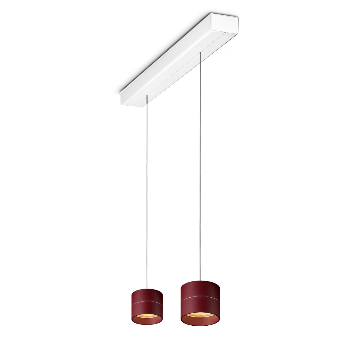 Oligo Tudor S LED Pendelleuchte, 2-flg., TW, unsichtbare Höhenverstellung, Baldachin: weiß matt, rot matt