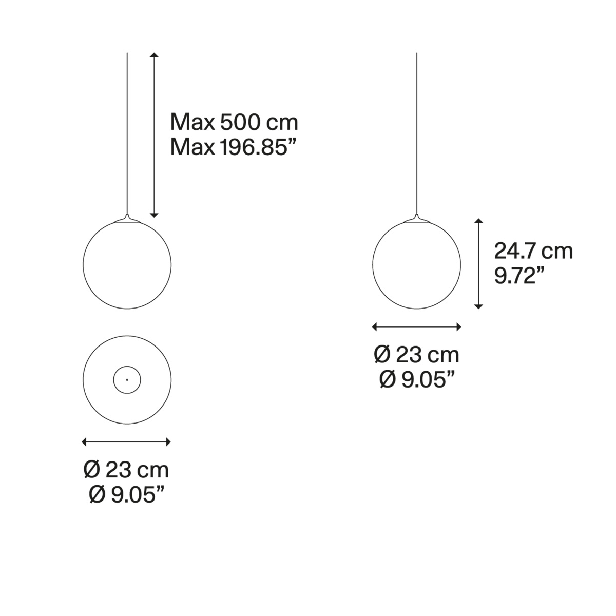 Lodes Random Solo 23 LED Pendelleuchte, Maßzeichnung