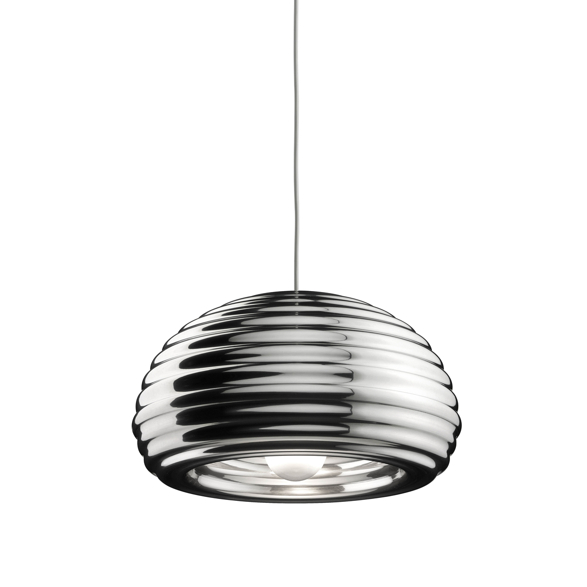 Flos Splügen Bräu Pendelleuchte, Aluminium poliert, eingeschaltet