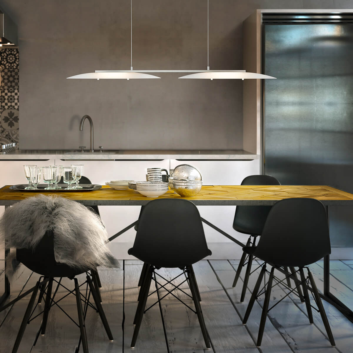 Helestra Sally LED Pendelleuchte mit Casambi-Modul, Nickel matt / Chrom