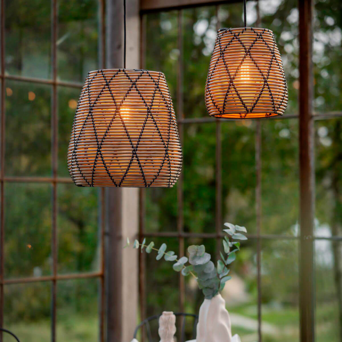 PR Home Lollo Outdoor Pendelleuchte, Ø: 28 cm und Ø: 38 cm, natur / schwarz