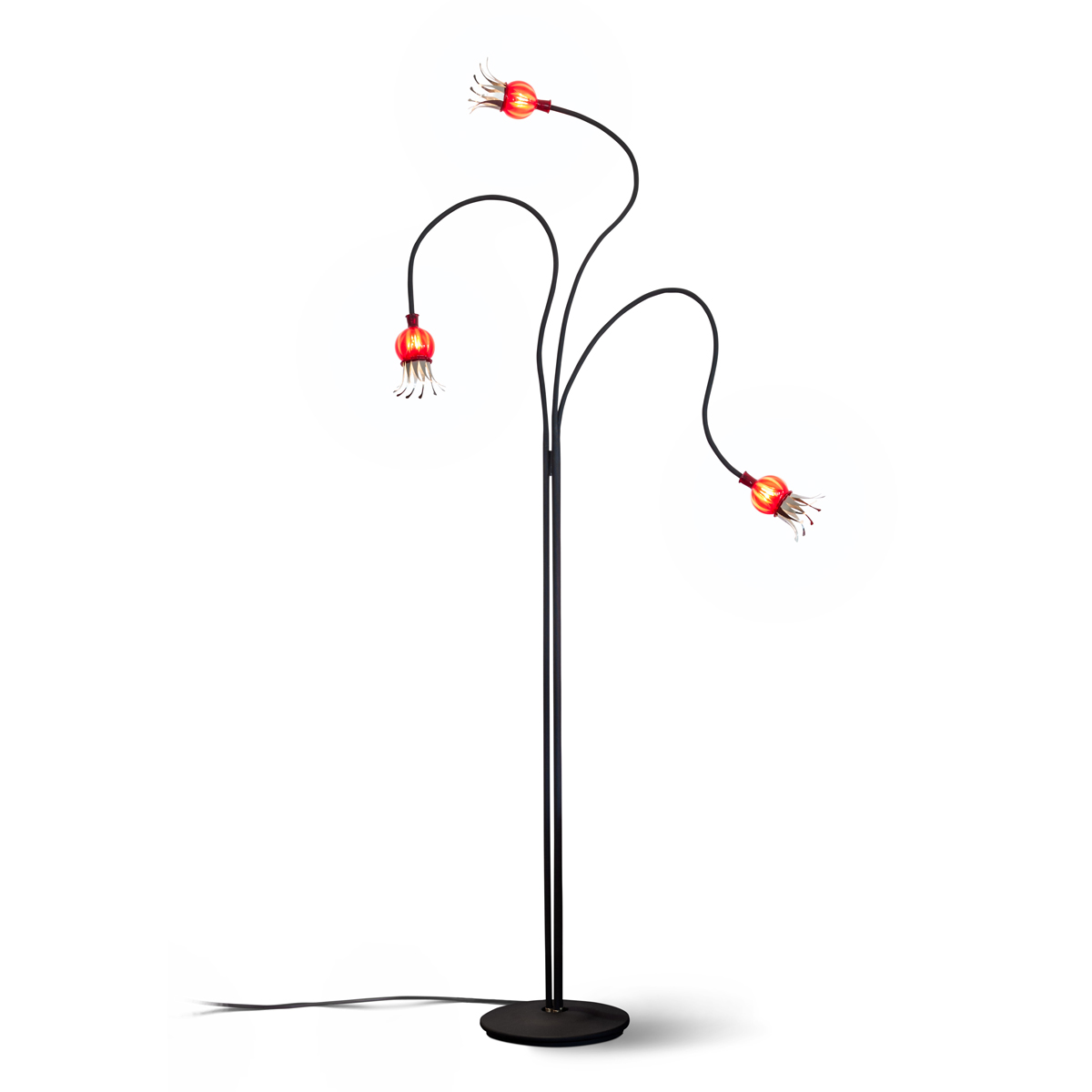 Serien.lighting Poppy Floor 3 Stehleuchte, Schirme: rubinrot, Arme: schwarz