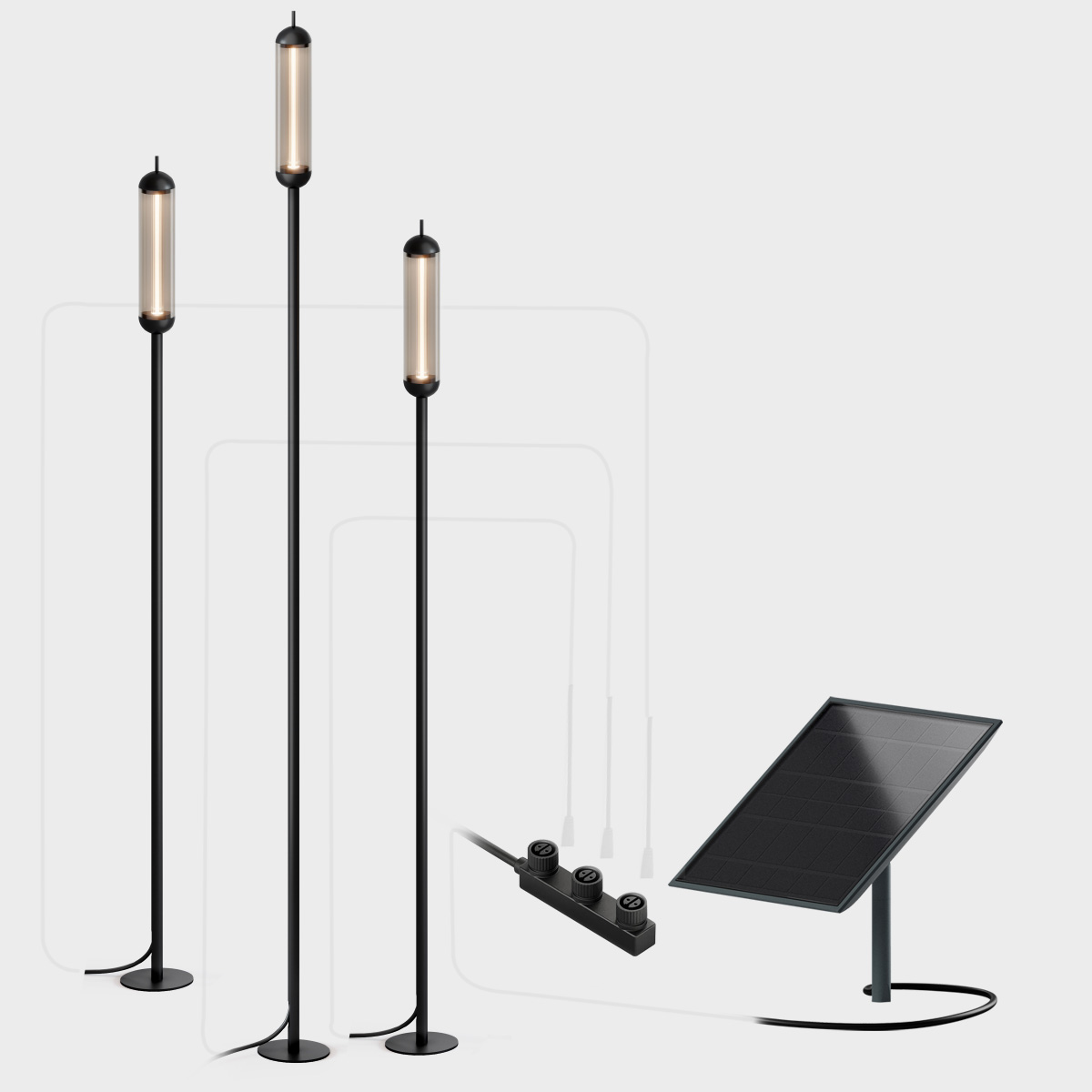 IP44.DE Reed solar join LED Solarleuchte inkl. Solar panel L und Verteiler, 2 x Reed M solar join + Reed L solar join