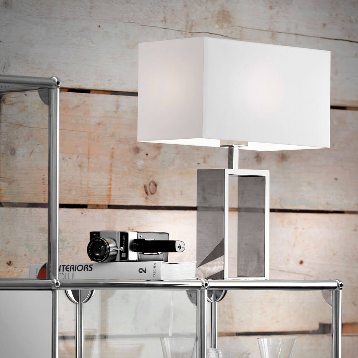 Villeroy & Boch Shanghai Tischleuchte, Body: Silber, Stoffschirm: weiß