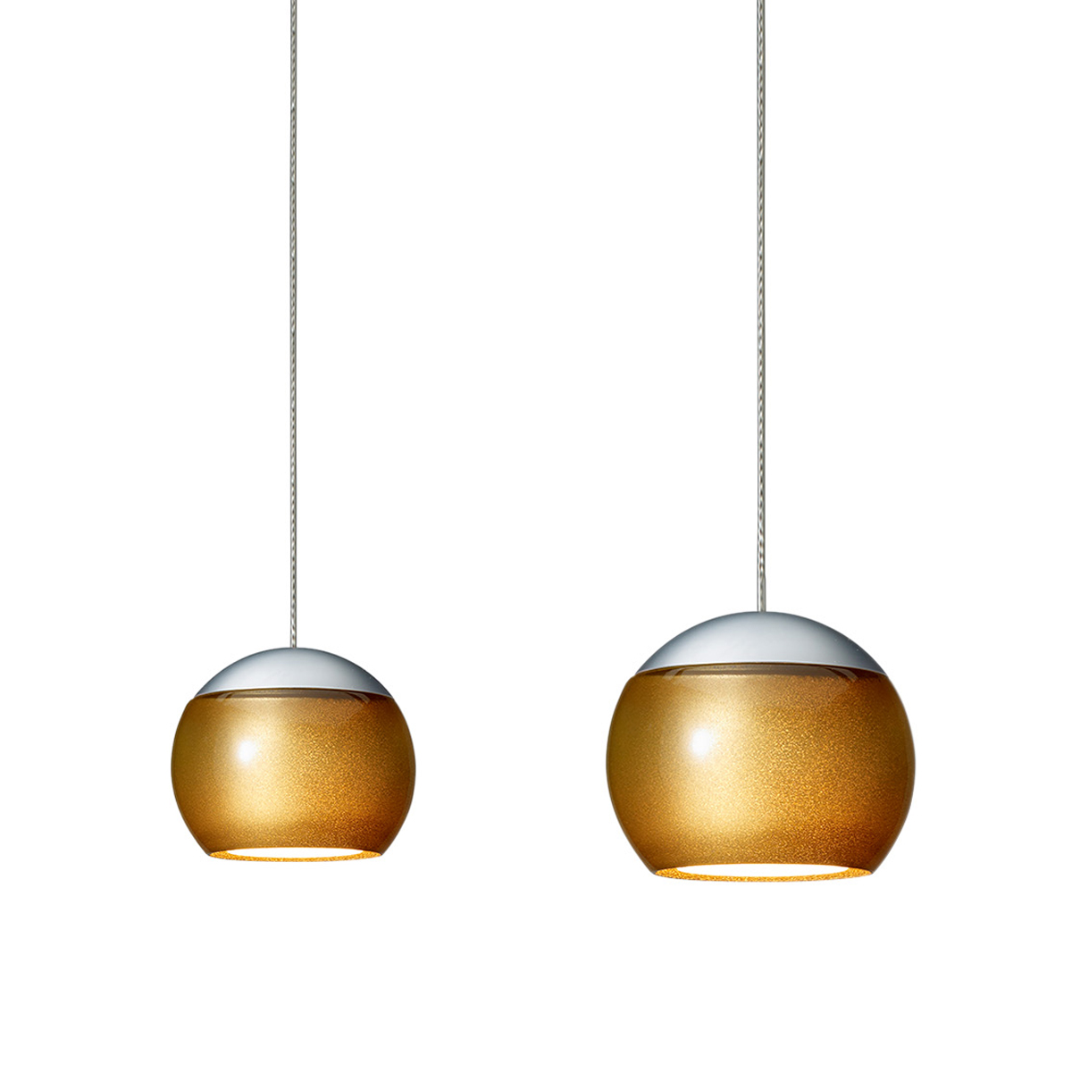 Oligo Balino LED Pendelleuchte, 2-flg., unsichtbare Höhenverstellung, Baldachin: Alu gebürstet, Chrom matt / Gold glänzend