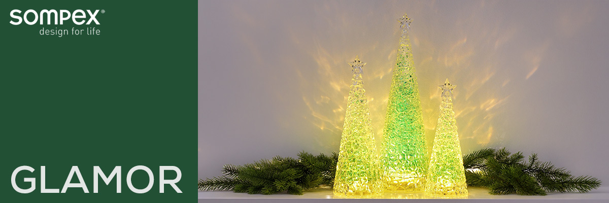 Sompex Glamor LED decorative lights as illuminated Christmas trees with stars for festive interiors