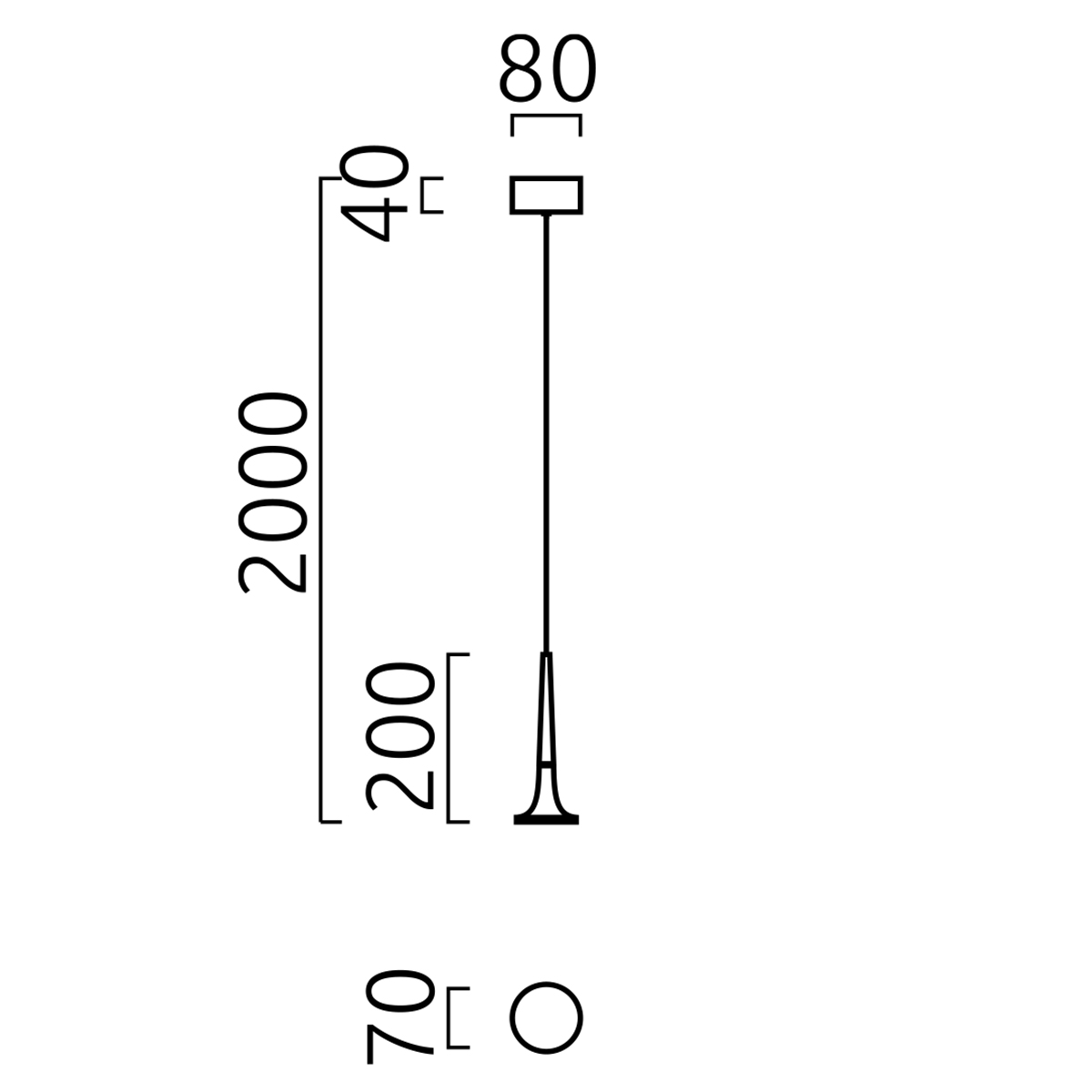 Helestra Flute LED Pendelleuchte, ohne Glasschirm, Maßzeichnung