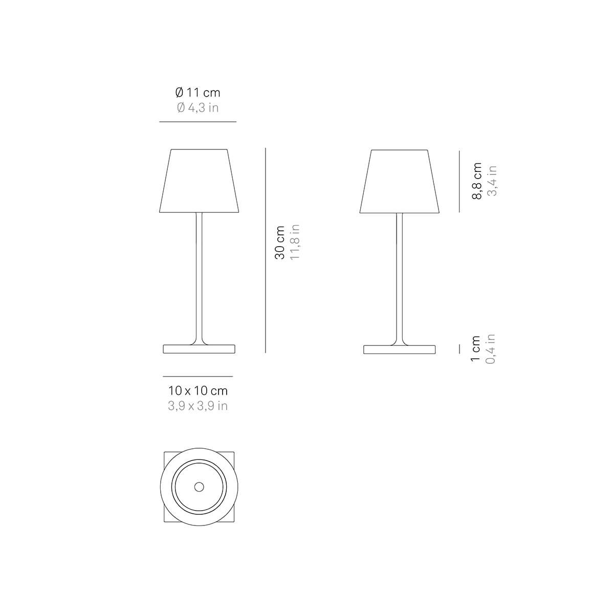 Zafferano AiLati Poldina Mini Pro LED Akkuleuchte, Maßzeichnung