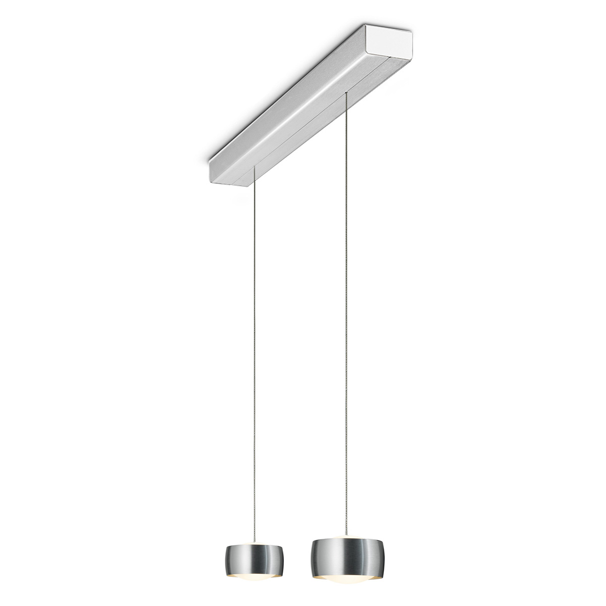 Oligo Grace LED Pendelleuchte, 2-flg., TW, unsichtbare Höhenverstellung, Baldachin: Alu gebürstet, Aluminium gebürstet