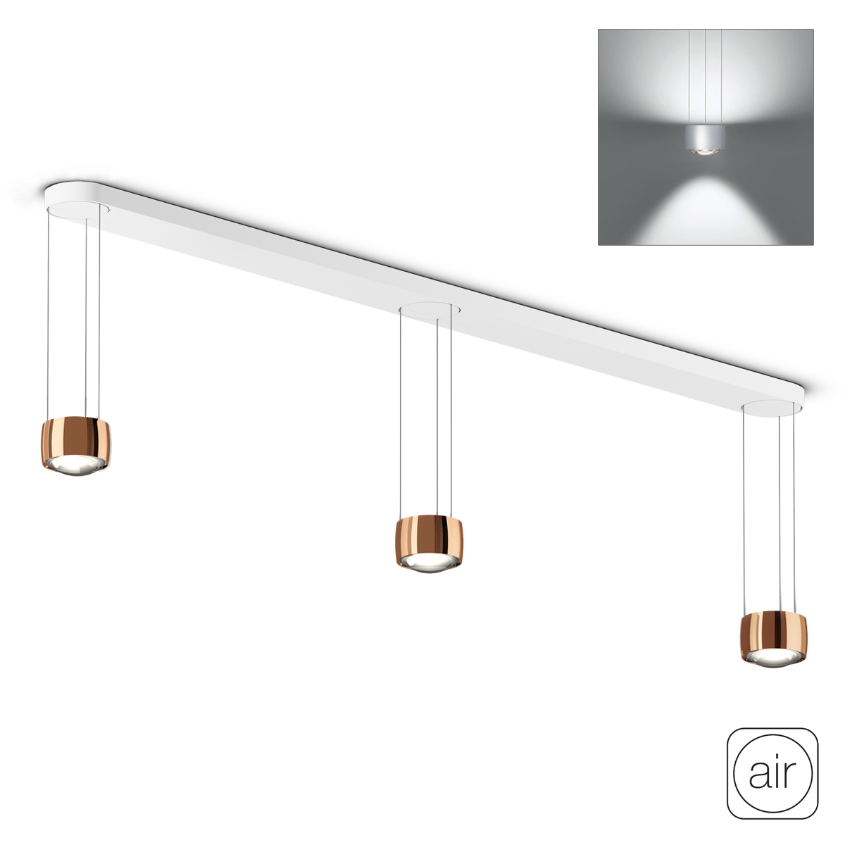 Occhio Sento E sospeso tre up "air" LED Pendelleuchte, 2700 K, variabel, Roségold Sento E sospeso tre up "air" LED Pendelleuchte, 2700 K, variabel