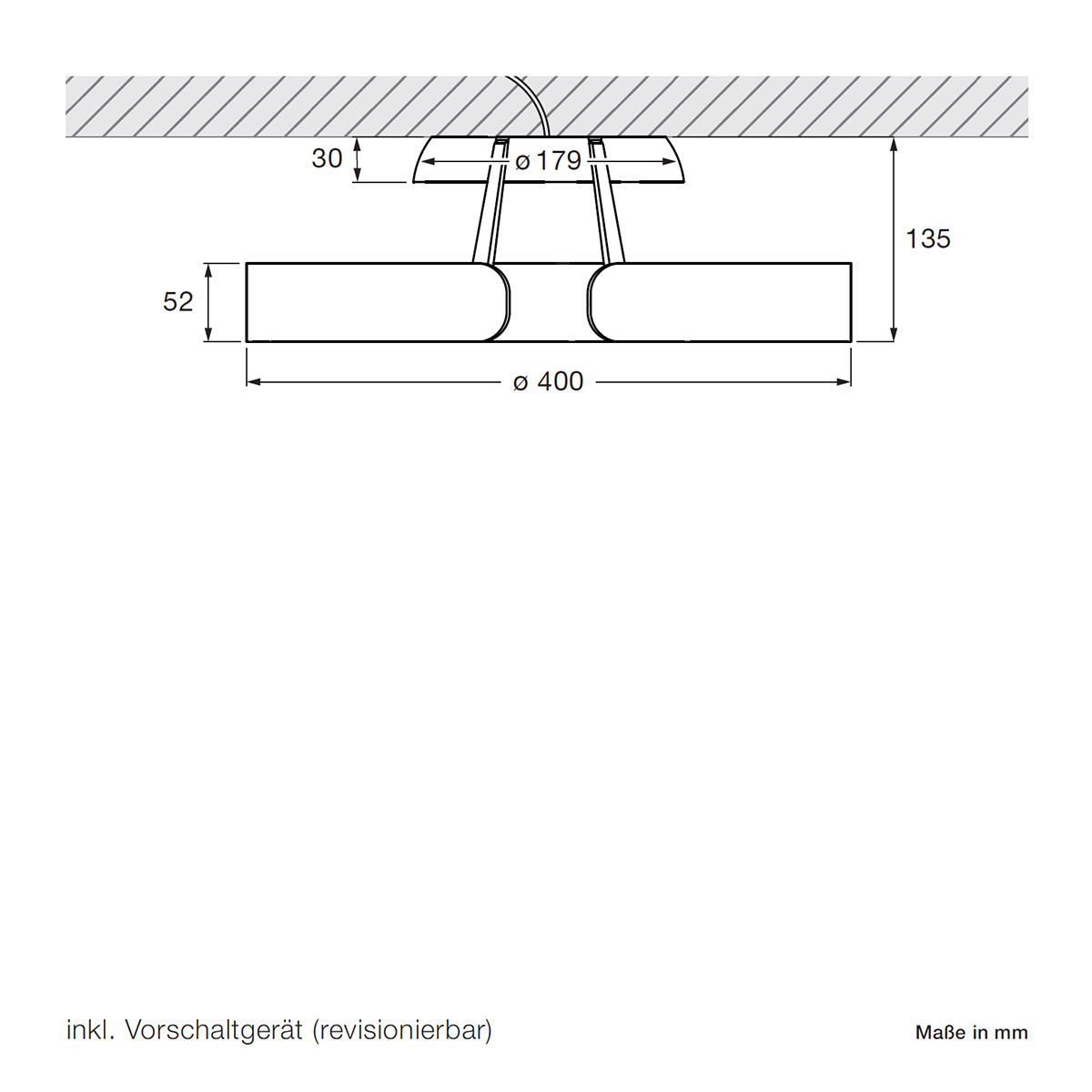 Occhio Mito aura 40 narrow LED Deckenleuchte, Base: weiß matt, Maßzeichnung