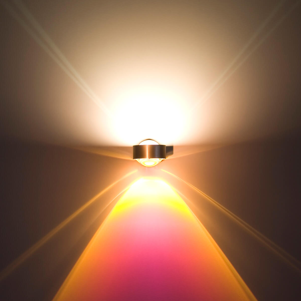 Top Light Puk Mini Wall Wandleuchte, Nickel matt, mit Glas satiniert / Linse klar und Farbfilter magenta