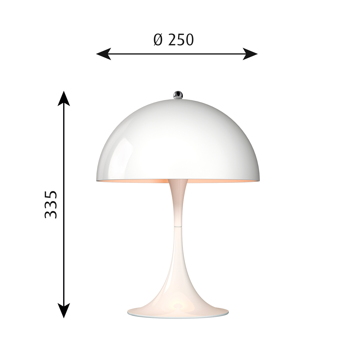 Louis Poulsen Panthella 250 LED Tischleuchte, Maßzeichnung – Design by Verner Panton