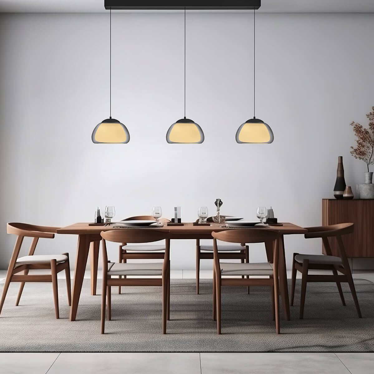 HELL Luxxo LED Pendelleuchte, 3-flg., schwarz / Rauchglas