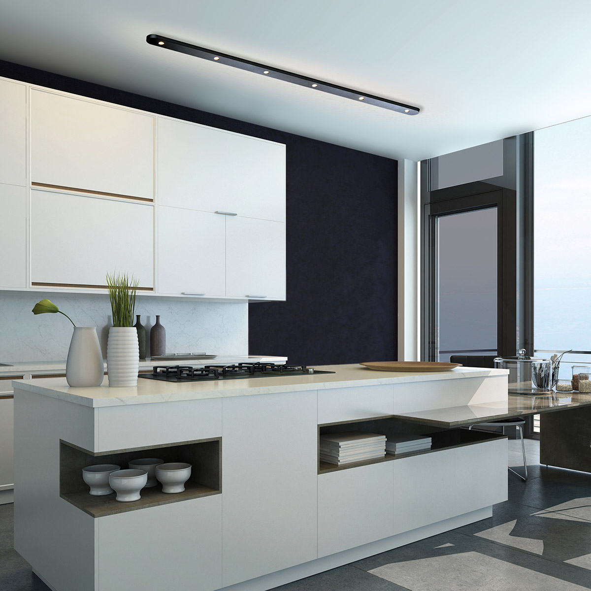 Bopp Close LED Deckenleuchte, 110 x 5 cm, schwarz eloxiert