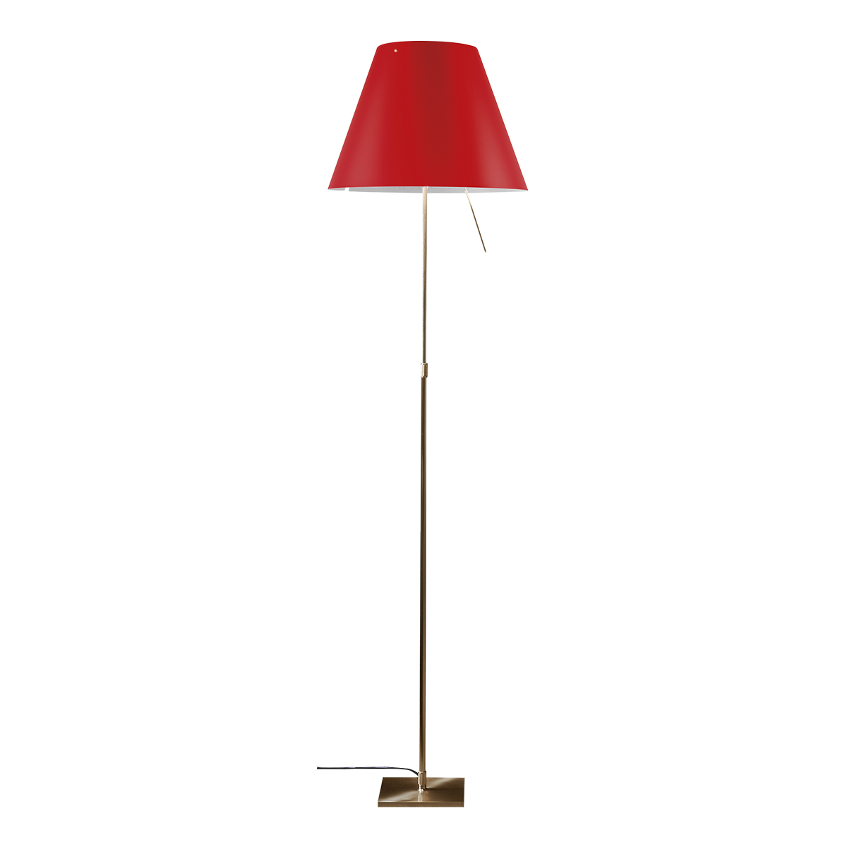 Luceplan Costanza Terra Teleskop mit Touchdimmer, Messing, Schirm: johannisbeerrot