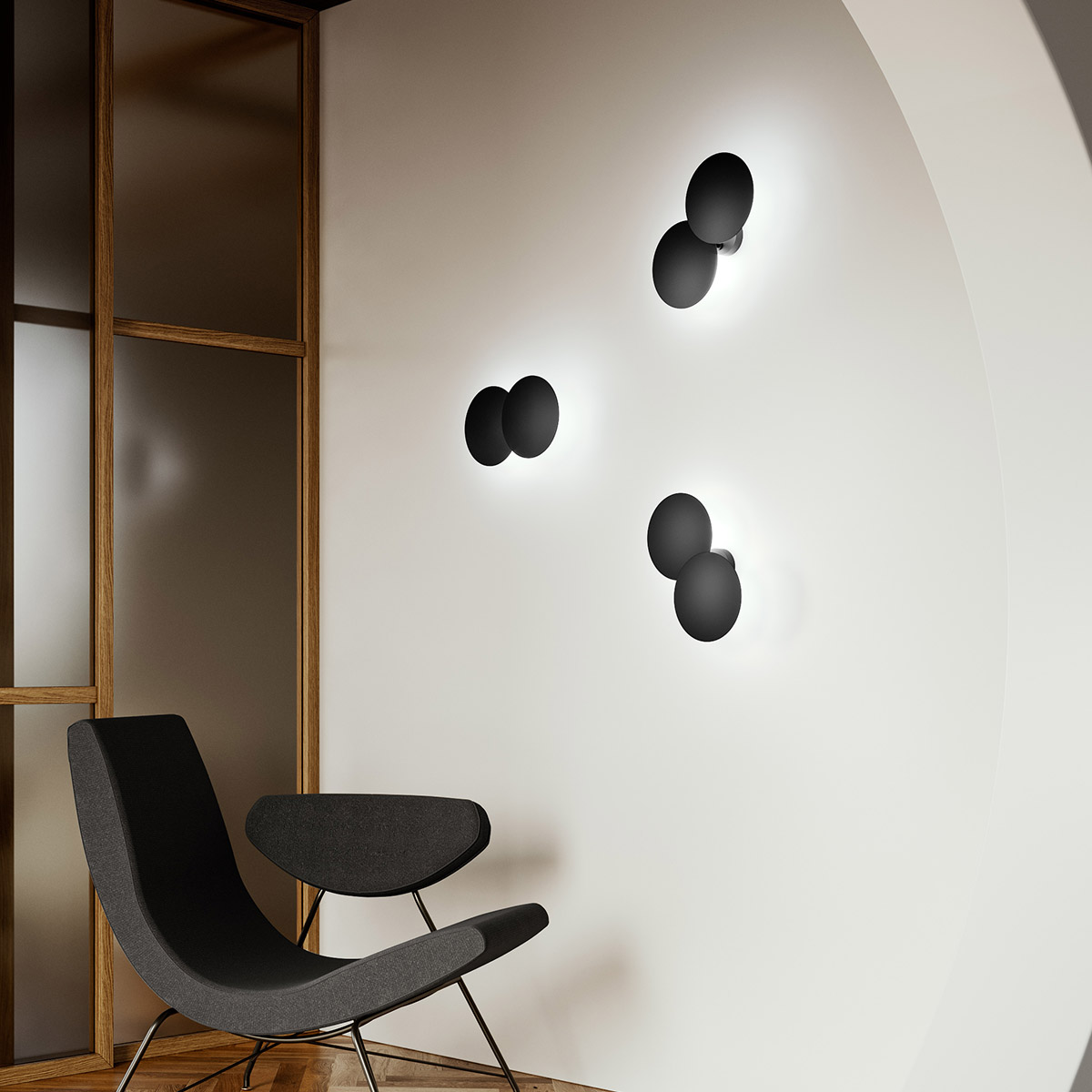 Lodes Puzzle Double Round LED Wand- / Deckenleuchte, schwarz matt