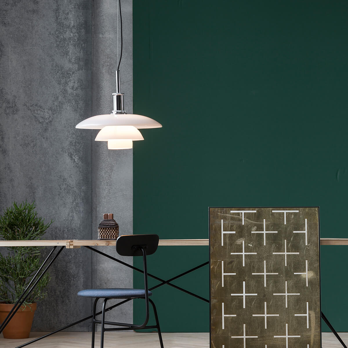 Louis Poulsen PH 4½-4 Glas Pendelleuchte, Chrom