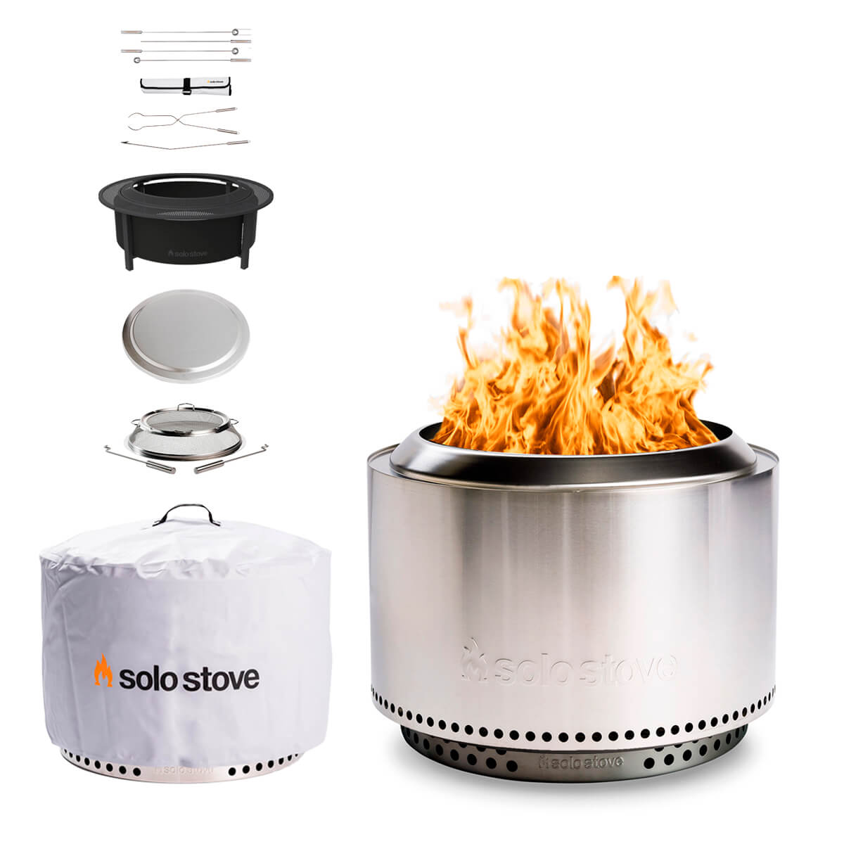 Solo Stove Yukon 2.0 Feuerschale mit Standfuß & Surround, Premium-Set, Edelstahl