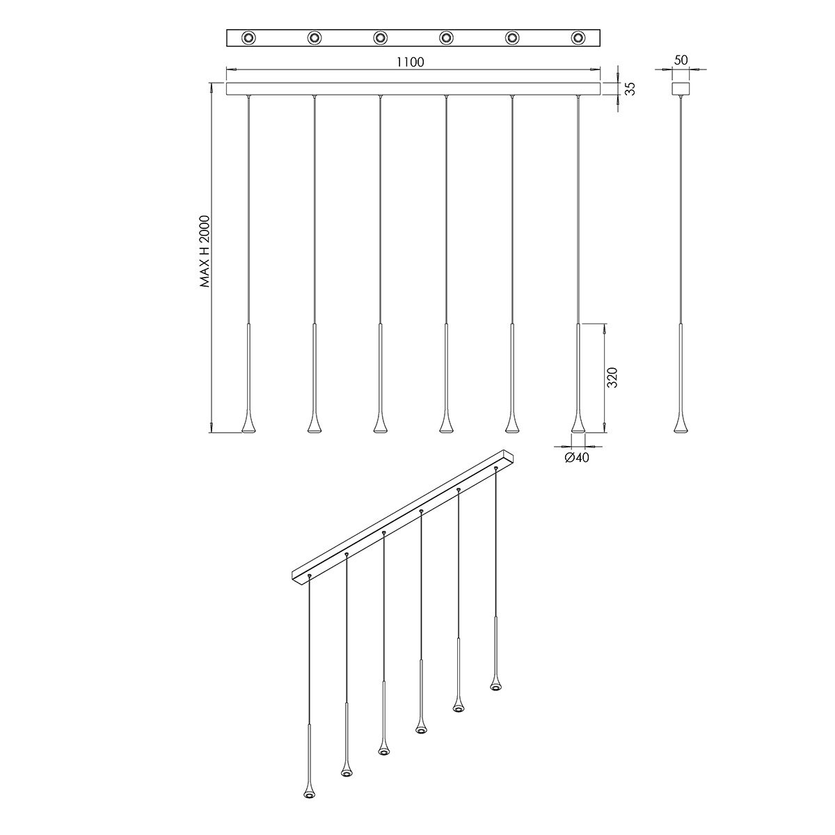 Susa LED Pendelleuchte. 6-flg.
