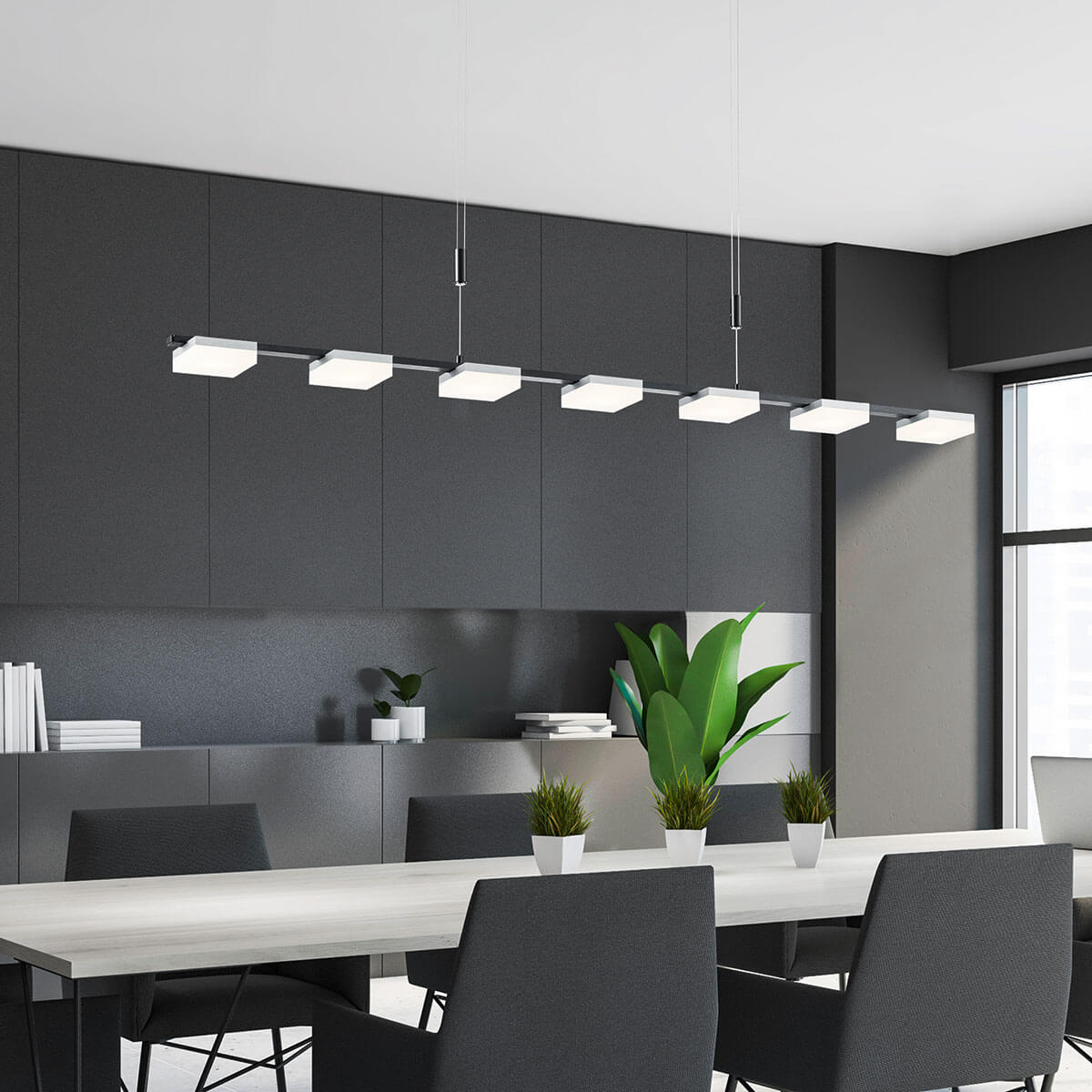 Bopp Plus Quad LED Pendelleuchte, 7-flg., Alu geschliffen / anthrazit eloxiert